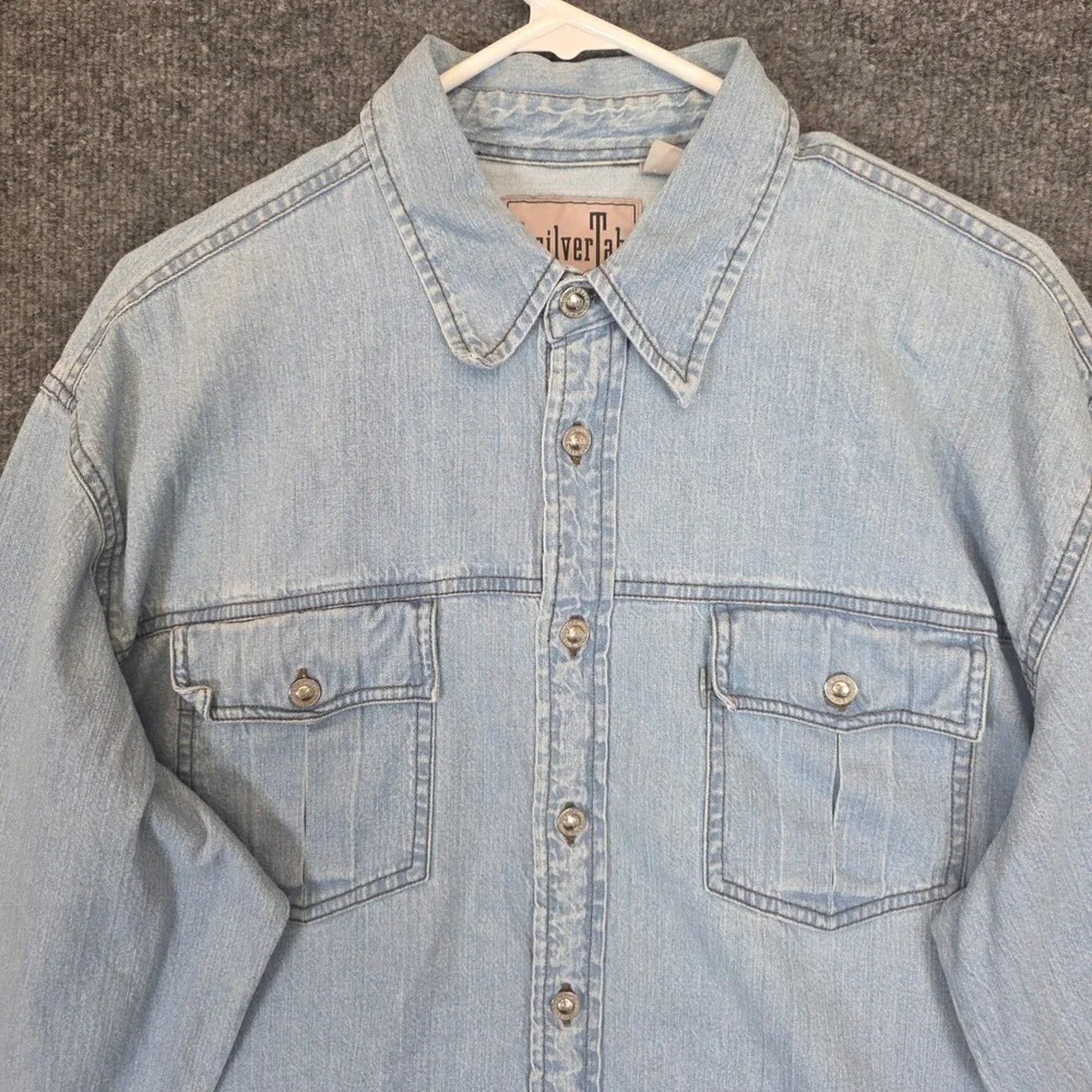 Levis SilverTab Denim Shirt Mens L Blue Light Wash Long Sleeve Button Up Vintage